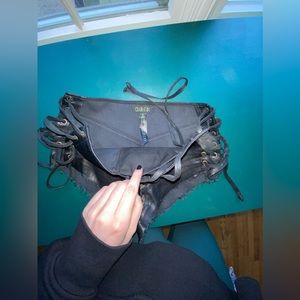 Club Exx leather strappy tie shorts